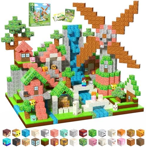 SSAWER Magnetic Blocks, Magnetic Tiles Building Blocks, Magnet Cubes STEM Sensory Game Toys Christmas Birthday Gifts for Kids Boys Girls Age 3+ (Forest House)